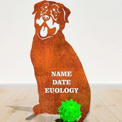 Image of Rottweiler Dog Loss Garden Memorial Stone Statue Pet Grave Plaque Gift Metal Outdoor Ornament Idea Ashes Urn Headstone Personalised Sculpture (Personalised Natural Oxidised Memorial)