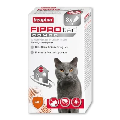 Image of Beaphar FIPROtec® COMBO for Cats &amp; Kittens Kills Fleas, Flea Eggs Ticks Stops Fleas Multiplying on Pet and in Home Vet Strength Treatment 3 Pipettes