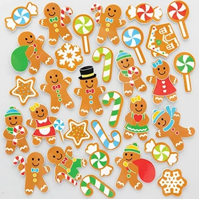 Image of Baker Ross FC195 Gingerbread Foam Stickers Pack of 200, Kids Stickers, Ideal for Children&#039;s Arts and Crafts Projects, Great Card Making Scrapbooking