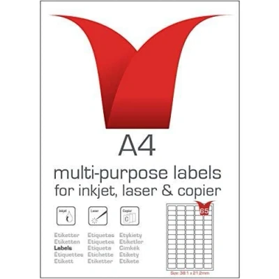 Image of Multi Purpose A4 White Self Adhesive Labels Die Cut 38.1 x 21.2mm 65 per Sheet 100 Sheets box/6500 Pack