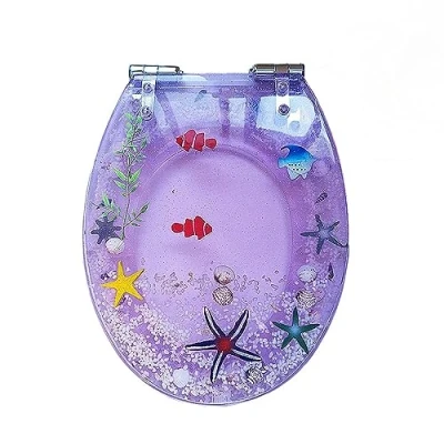 Image of DRYFAL Glitter Toilet Seat Soft Close Top Fix/Blind Hole Fix/Standard Fix Seat, Resin with Sparkly Glitter, Quick Release Hinge,Purple