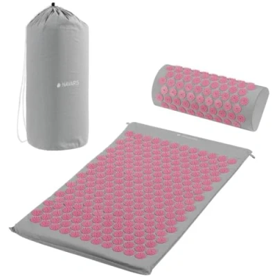 Image of Navaris Acupressure Mat and Pillow Set Acupuncture for Back, Neck, Shoulders, Muscles, Relaxing Includes Carry Bag Grey/Pink