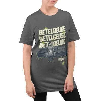 Image of BEETLEJUICE Tshirt Movie T Shirt for Women Ladies Tops Official Tim Burton Merchandise Grey Large