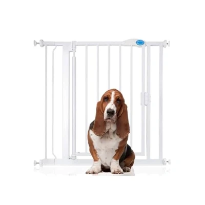 Image of Bettacare Auto Close Pet Gate, 82.2cm 89.2cm, White, Pressure Fit Stair Gate for Dog &amp; Puppy, Safety Barrier Doors Hallways and Spaces, Easy Installation