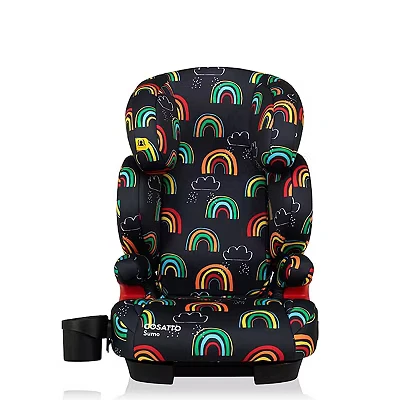 Image of Cosatto Sumo Child Car Seat Group 2/3, 15 36 kg, 4 12 years, ISOFIT, High Back Booster, 9 Headrest Positions, Reclines (Disco Rainbow)
