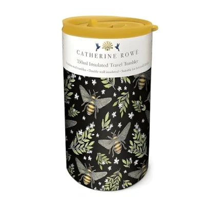Image of Museums &amp; Galleries Insulated Travel Tumbler Honey Bee Floral Design by Catherine Rowe 350ml Stainless Steel Cup Re Usable Mug