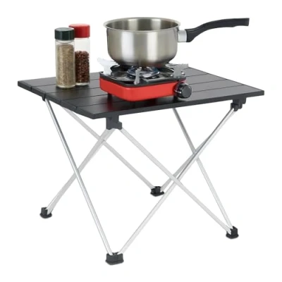 Image of Camping Table, Folding, hwd: 32 x 39 34 cm, Travel &amp; Picnic, Outdoor Furniture, Small, Aluminium, Black Relaxdays