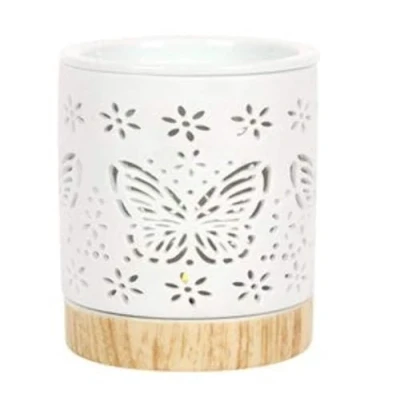 Image of Elegant White Ceramic Matte Butterfly Oil Burner 11cm x 9.5cm (1 Pc.) Decorative Fragrance Diffuser Unique Design &amp; Premium Quality Material Perfect for Home Decor Aromatherapy