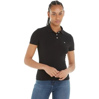 Image of Tommy Jeans SLIM Essential Polo shirt, Women&#039;s, Size: 14, Black