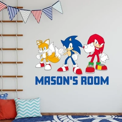 Image of Sonic The Hedgehog Wall Sticker Tails and Knuckles Personalised Art (90cm Width x 60cm Height)