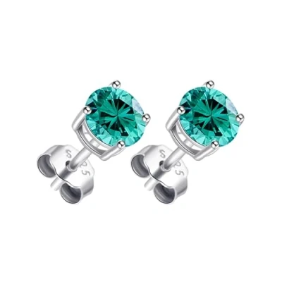 Image of Philip Jones Sterling Silver Blue Earrings Created with Zircondia® Crystals