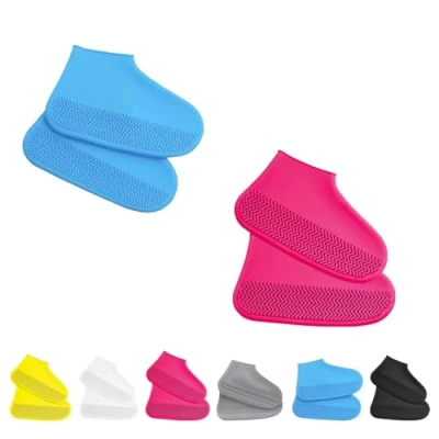 Image of Affectionk Anti Slip Waterproof Shoe Covers, Covers Silicone, Cycling, Reusable (M,Blue+Pink)