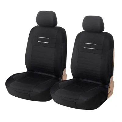 Image of Upgrade4cars Black Car Seat Covers Front Pair Universal Cover Set for Driver and Passenger Seats + Headrest Interior Accessories Women Men