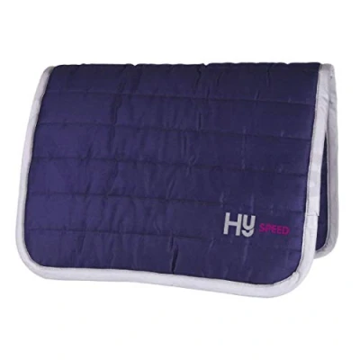 Image of HySPEED Thick Reversible Comfort Protection Poly Saddle Pad/Saddlecloth Navy/Light Blue Trim