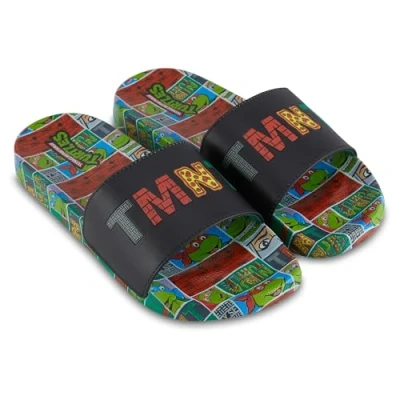 Image of Teenage Mutant Ninja Turtles Mens Slide Sandals TMNT Shoes Michaelangelo, Raphael, Donatello, and Leonardo Slides, Black, 10 11