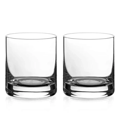 Image of DIAMANTE Whisky Glasses Crystal Short Drink Tumblers Pair ‘Auris’ Collection Undecorated Set of 2