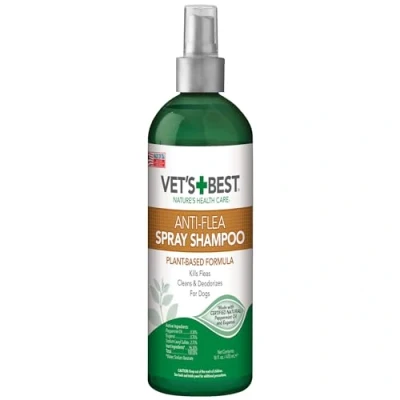 Image of Vet&#039;s Best Anti Flea Spray Shampoo Dog and Tick Treatment Plant Based Formula Certified Natural Oils 16 oz
