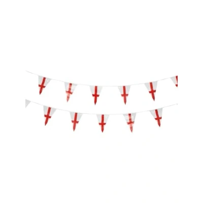Image of Smiffys England Flag Triangle Bunting, Plastic 10 Meters, St George Fancy Dress, Adult Dress Up Party Goods