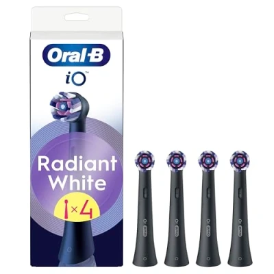 Image of Oral B iO Series Radiant White Black Original Replacement Round Brush Heads, Angled Bristles for Deeper Plaque Removal, with Polishing Petals Teeth Whitening, 4
