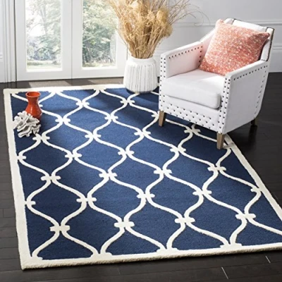 Image of SAFAVIEH Modern Rug for Living Room, Dining Bedroom Cambridge Collection, Short Pile, in Navy and Ivory, 122 X 183 cm
