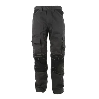 Image of Apache Workwear Men&#039;s Site Trousers APKHT Polycotton Holster Trouser Grey/Black 40W x 33L Cordura Side Cargo Pocket Low Rise Comfort Waist Reinforced Hem Knee Pad and Phone