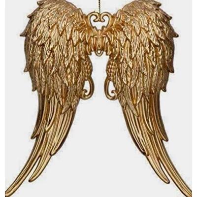 Image of Gisela Graham Antique Gold Angel Wings Hanging Christmas Decoration