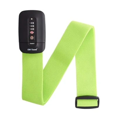 Image of OW Travel Personalised Luggage Straps with Locks for Suitcases (1 Pack Green) Easy to Spot TSA Suitcase labels. Strap Lock Belt. Lockable Bags