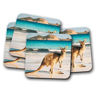 Image of 4 Set Cute Australian Kangaroo Coaster Joey Australia Fun Wild #8812