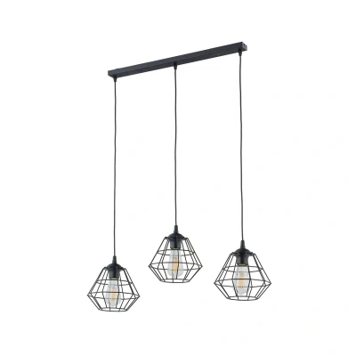 Image of Diamond Wire Frame Bar Pendant Ceiling Light Black 3xE27