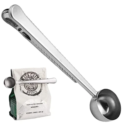 Image of SZXMDKH 7&#039;&#039;inch Coffee Scoop Bag Clip,Coffee Spoon Measuring,for Ground and Beans,Stainless Steel Kitchen Tools 1 Tablespoon &amp; Long Handle Sealing Clip Tea,Milk Powder,Ice Cream