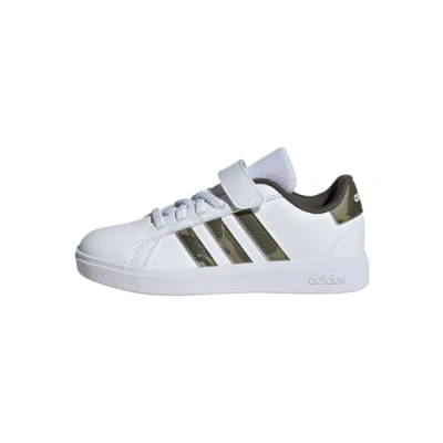 Image of adidas Unisex Grand Court 2.0 Shoes Children Tennis, Cloud White/Olive/Shadow Olive, 12.5 UK