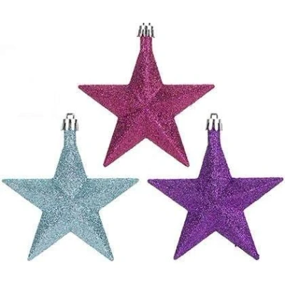 Image of Bright and Colourful Christmas Tree Decorations Modern Brights in Purple Pink Blue Tinsel Bauble Packs Choose Your Favourite (3D Stars)