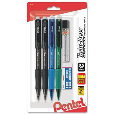 Image of Pentel Twist Erase Express Mechanical Pencil, 0.5mm, Assorted Barrel Colors (QE415LZBP4), 4 pack