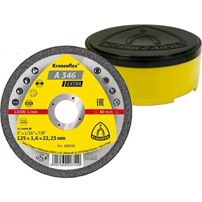 Image of Klingspor 340938 A 346 Extra Kronenflex Cutting Discs for Stainless Steel Straight 125 mm x 1.6 22.23 mm, 100 Grit