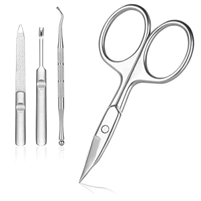 Image of URAQT Nail Scissors, 4 PCS Manicure Scissors Kits, Sharp Curved Cuticle for Men and Women, Multi Purpose Stainless Steel Beauty Cutter Nail, Toenail, Eyebrow, Eyelash