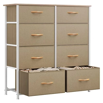 Image of YITAHOME Dresser for Bedroom with 8 Drawers, Storage Drawer Organizer Unit, Chest of Drawers Living Room Closet, Sturdy Steel Frame, Wood Board, Fabric Drawers(Khaki)