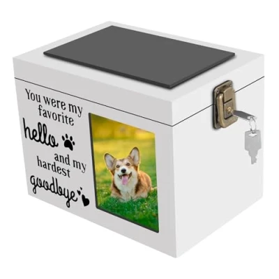 Image of Sutowe Pet Memorial Urn for Dog or Cat Ashes with Photo Frame Wood Personalized Keepsake Memory Box Loss Pets(white)