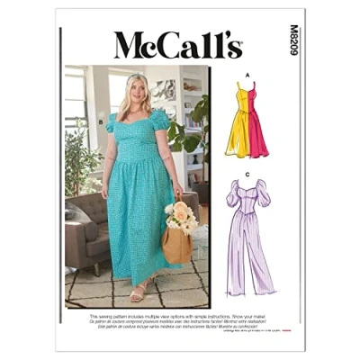 Image of McCalls Sewing Pattern M8209RR RR (18W 20W 22W 24W) Misses&#039; &amp; Women&#039;s Dresses Jumpsuit, Multi Colour
