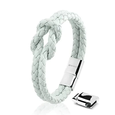Image of SERASAR 20cm Light Blue Leather Bracelet for Women with Gift Box Bracelets Jewellery Woman Womens Friendship Gifts Presents Mother Sister Daughter Wife