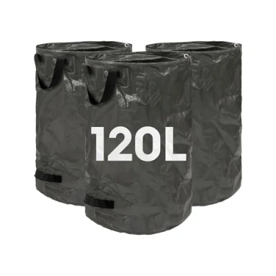 Image of Harbour Housewares 120L Garden Waste Bags Black 3x Large Strong Reusable Plastic Heavy Duty Gardening Rubbish Grass Compost Leaf Soil Weed Cuttings Recycling Refuse Sacks
