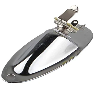 Image of Futheda Chrome Boat Style Electric Guitar Jack Plate Socket Pickup Output Input Plug with Screws for FD Strat Replacement Bass