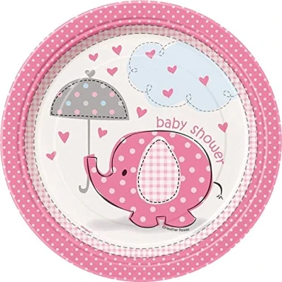 Image of Unique Party 41654 17.1 cm Pink Elephant Baby Shower Plates, Pack of 8