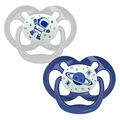Image of Dr Brown&#039;s Natural Flow Advantage Glow in the Dark Soother Stage 2 (6 18 months), Blue, pack