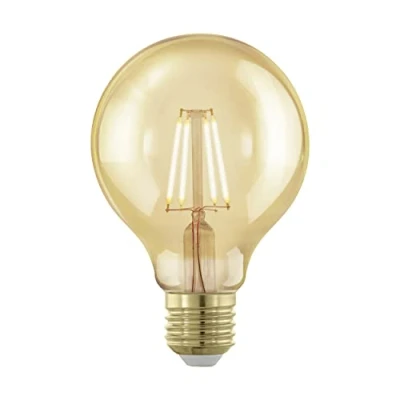 Image of EGLO Dimmable E27 LED filament light bulb, golden vintage Edison lamp for retro lighting, 4 watt (equivalent to 28 watt), 300 lumen, warm white glow, 1700 Kelvin, G80, Ø 3&quot;