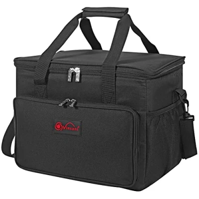 Image of Vinsani 24L Black Cooler Bag Large Capacity Insulated Picnic Storage Foldable Leakproof &amp; Portable Suitable for Camping Beach Car Outdoor Travel Activities
