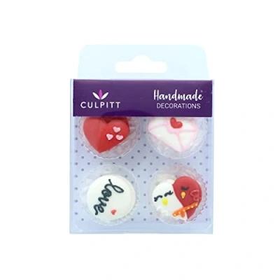 Image of Culpitt Love Hearts and Letters Sugar Pipings, Royal Icing, Decorations For Cupcakes, Cakes, Cookies, Valentines, Birthday, Mothers Day, 12 Piece Single Pack, Pink, 06514