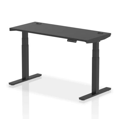 Image of Air 1400x600mm Height Adjustable Desk Black Top Cable Ports Leg