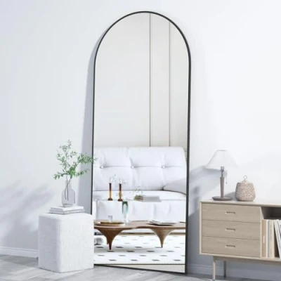Image of CASSILANDO Full Length Mirror 163cmX54cm Large Floor Mirror, Standing Smooth Arched Top Bedroom Living Room Wall Black
