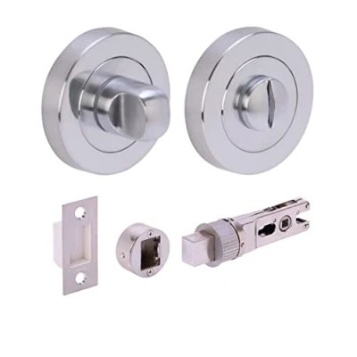 Image of HANDLEZONE® Bathroom Toilet Door Thumb Turn and Release Bullet Round Deadbolt Kit Satin Chrome 76mm Bolt with 57mm Backset