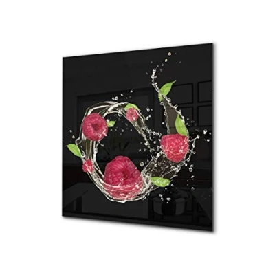 Image of Stylish Tempered Glass backsplash Kitchen splashback upstand BS09 Water Splash Series: Raspberry in
